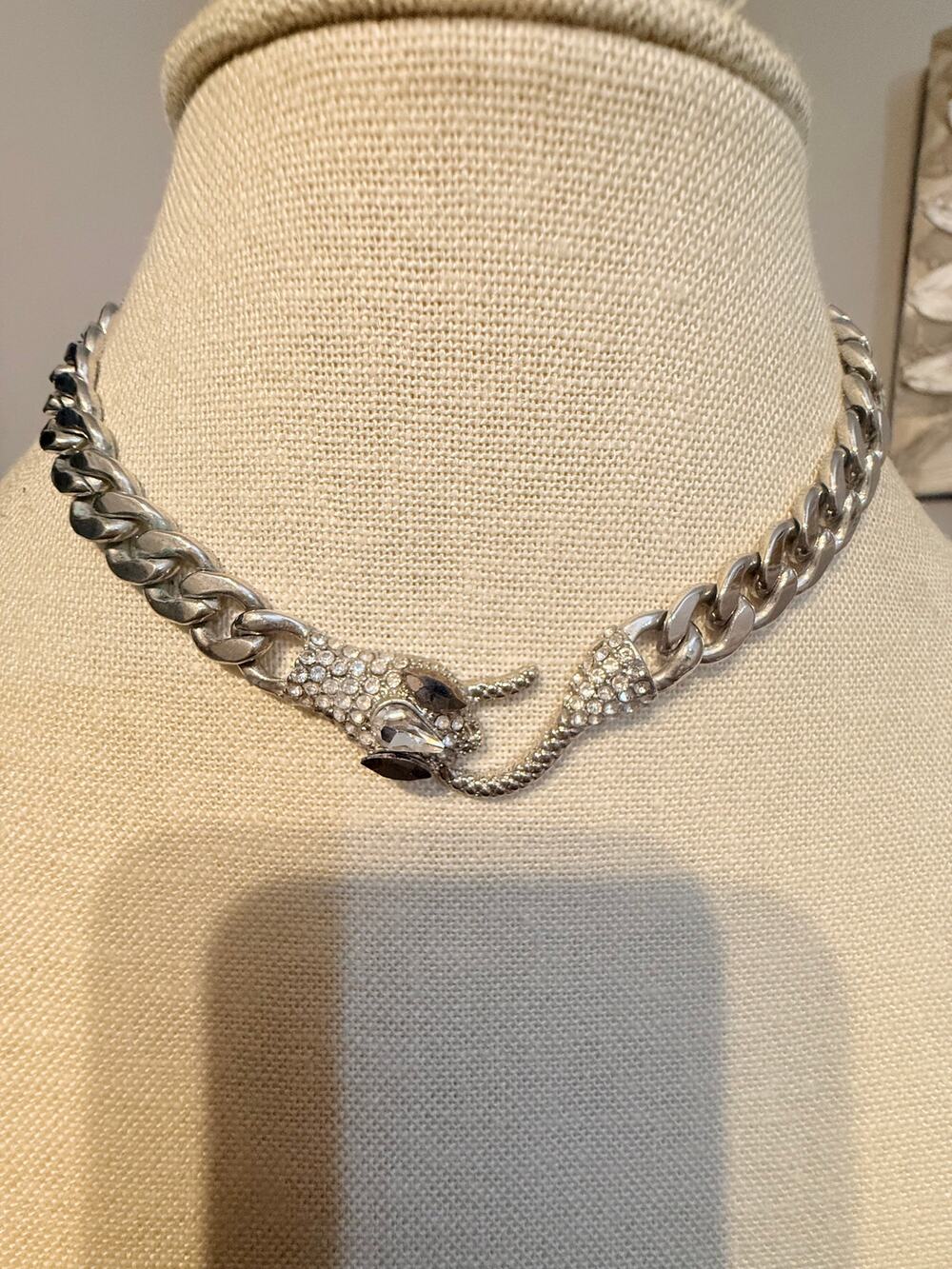 Vintage Xindu Snake Rhinestone Necklace 16” +3”